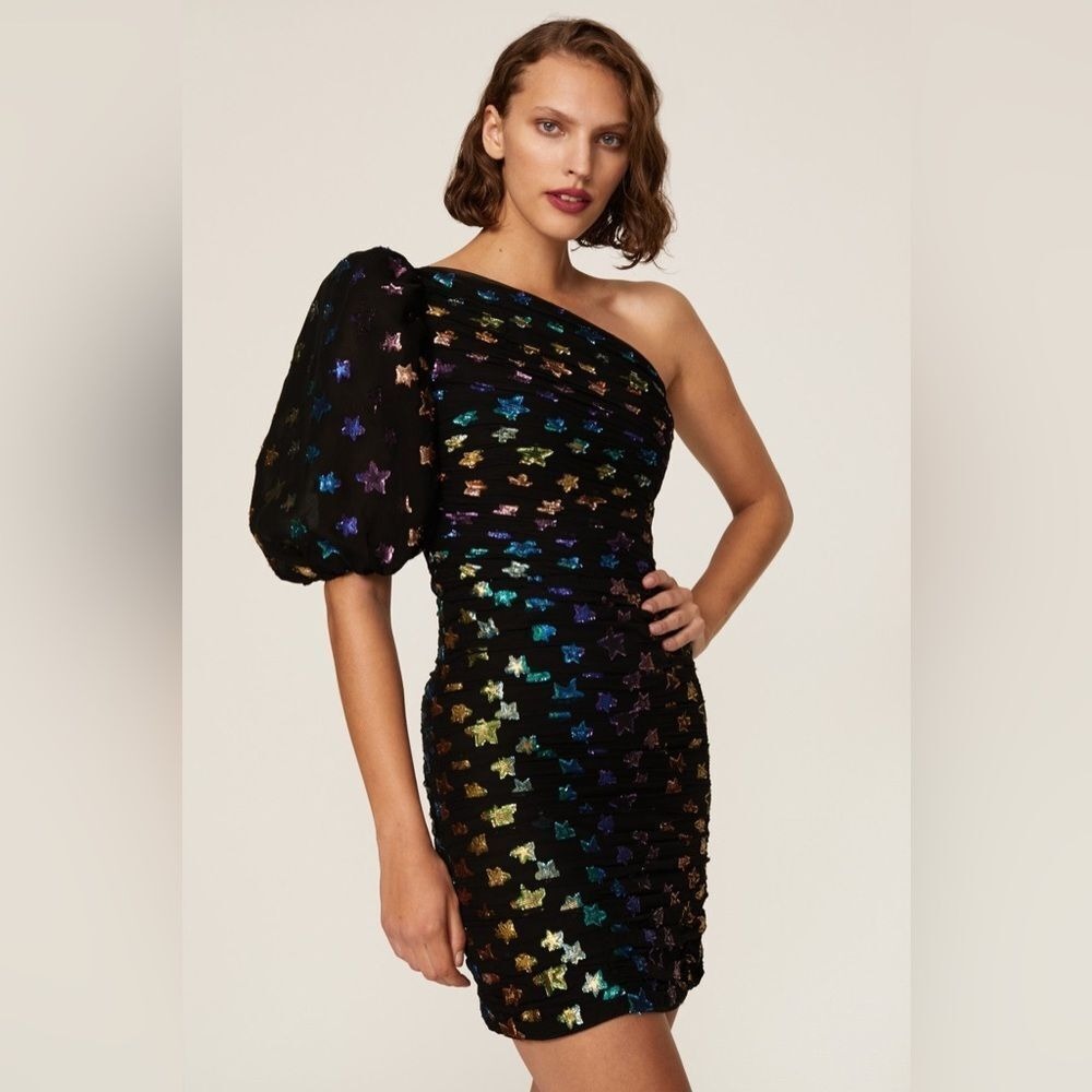 Shoshanna One Shoulder Dress with Colorful Accents